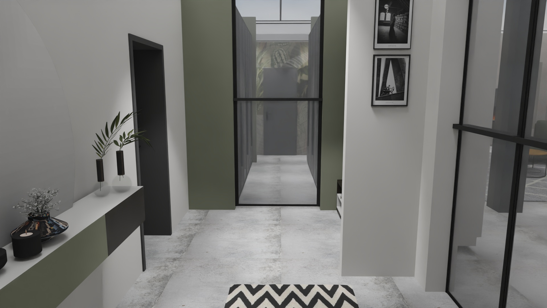 Flur-Gestaltung mit Glaswand